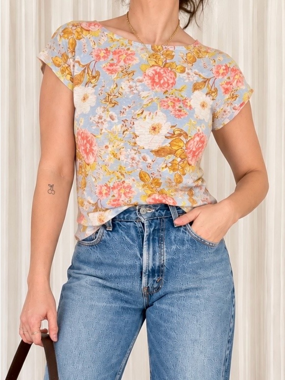 Joie Floral Linen Scoop Neck Top XL